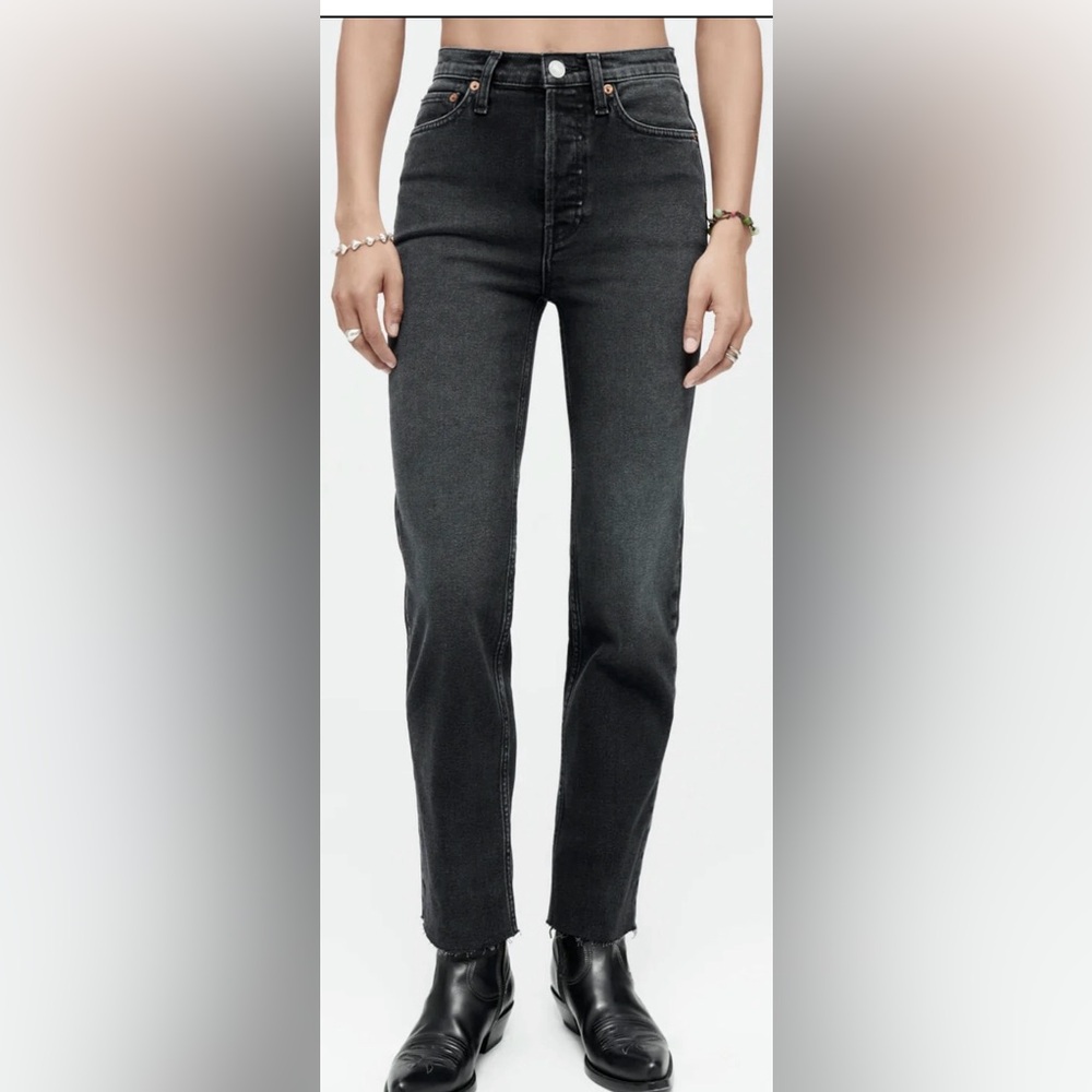 Redone Jeans High Rise Skinny Fitted Stretchy Cotton in Faded Black Wash size 25